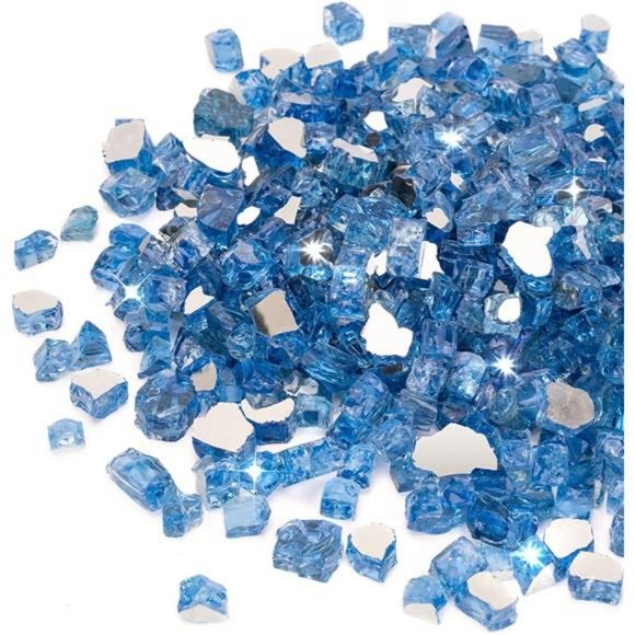 10-Pound Fire Glass - 1/4 inch Reflective Tempered Fire Glass, Pacific Blue - Picture 1 of 6
